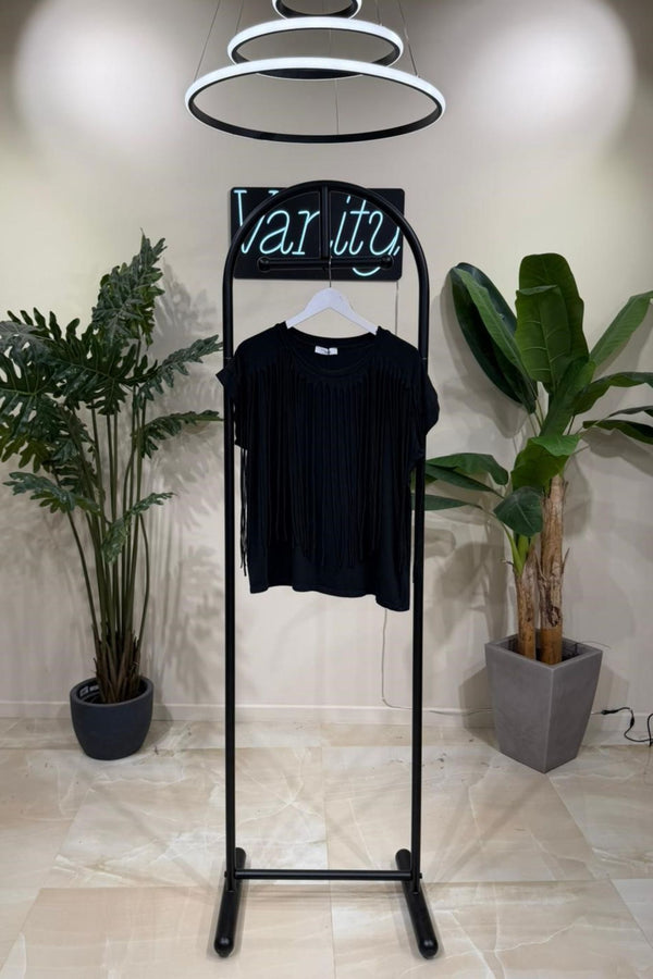 T-shirt frange - Nero