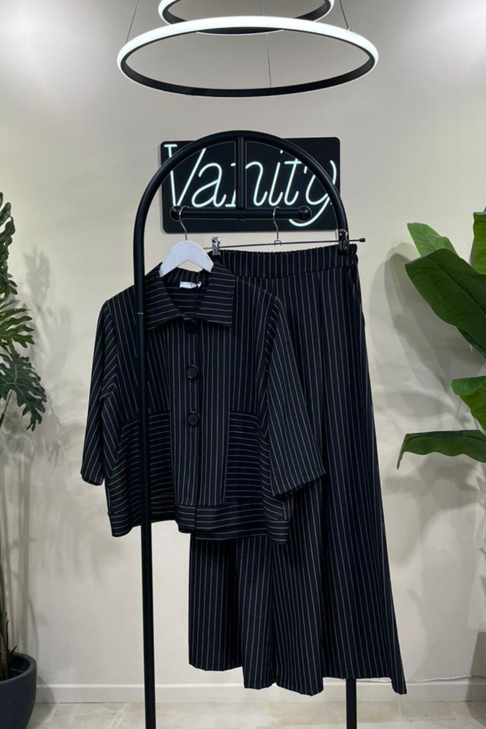 Tailleur crop gessato - Nero