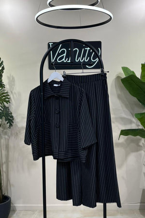 Tailleur crop gessato - Nero