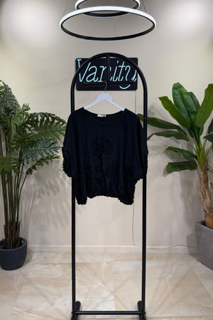 Maglia palloncino ricamo - Nero
