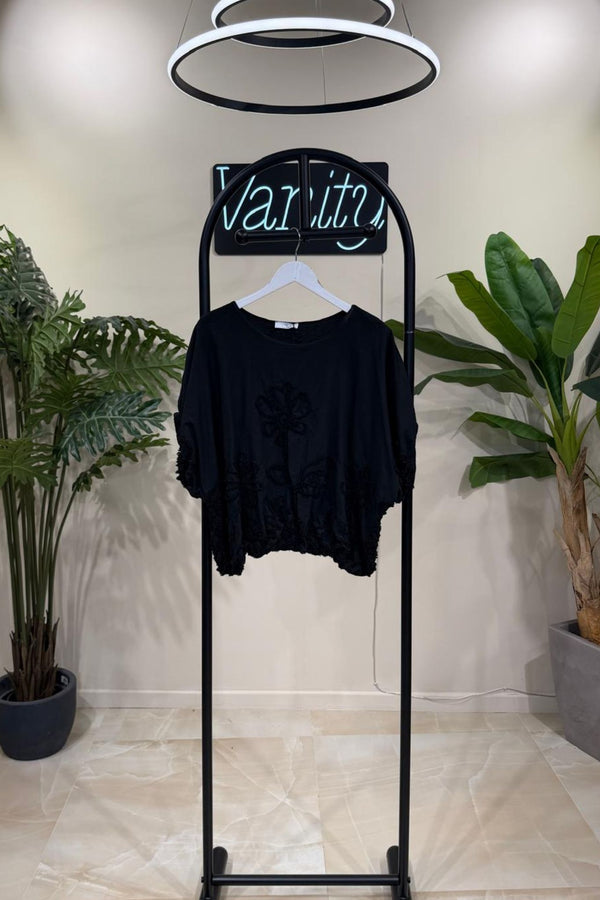 Maglia palloncino ricamo - Nero