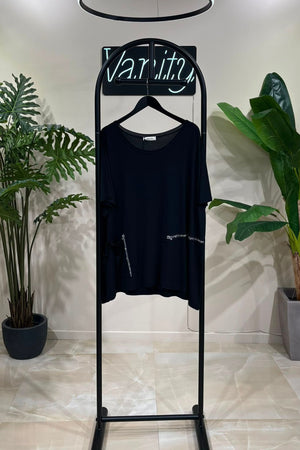 Maglia tasche e strass - Nero