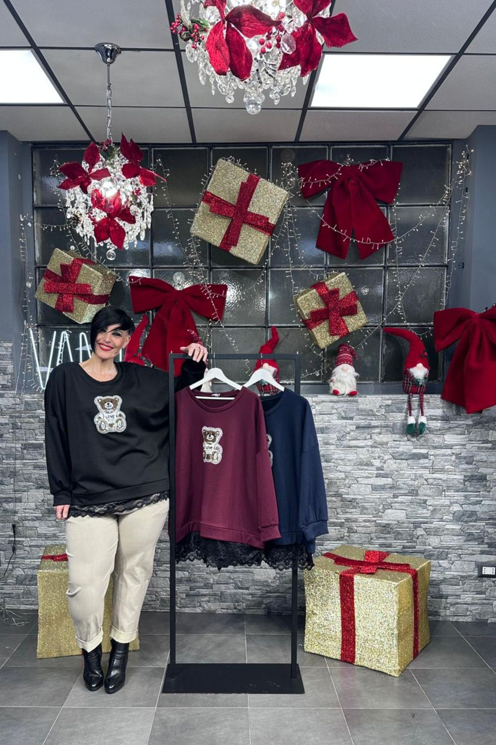 Felpa orsetto pizzo - Nero