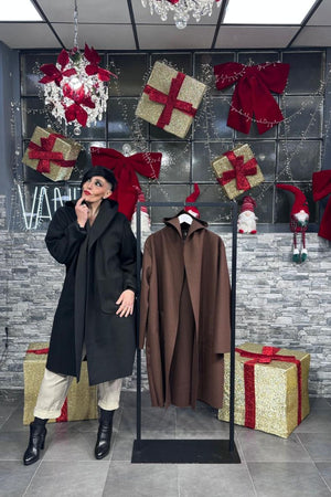 Cappotto panno cappuccio - Nero