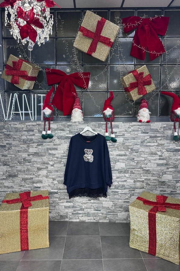 Felpa orsetto pizzo - Blu