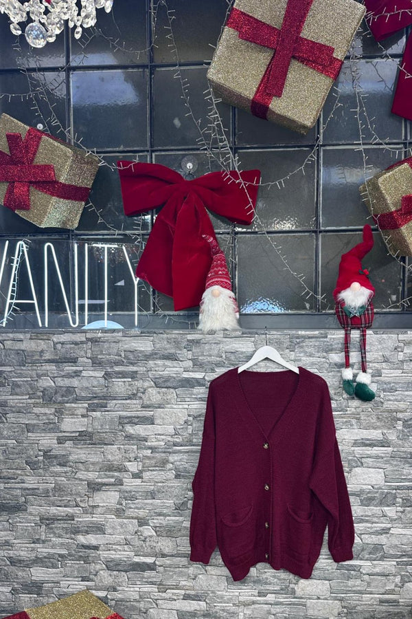 Cardigan maglia tasche - Vino
