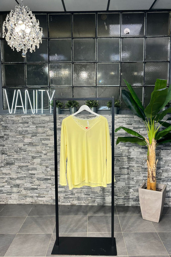 Maglia costina pizzo - Giallo