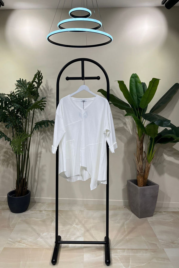 Maglia scollo V tasca - Bianca