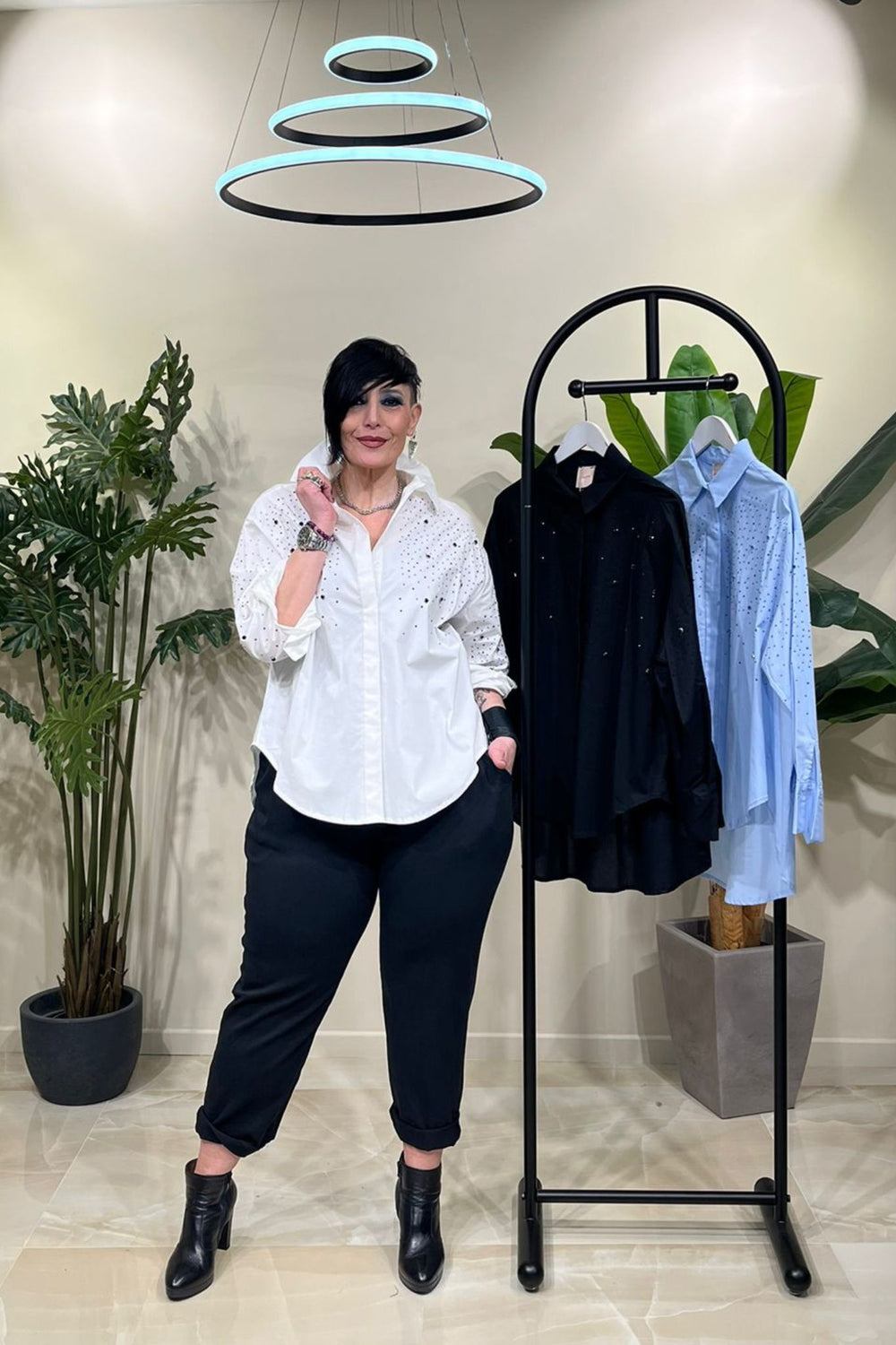 Camicia swarosky e strass - BIANCO