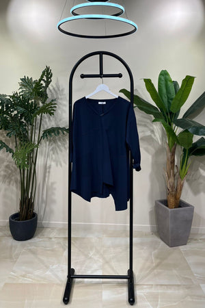 Maglia scollo V tasca - Blu