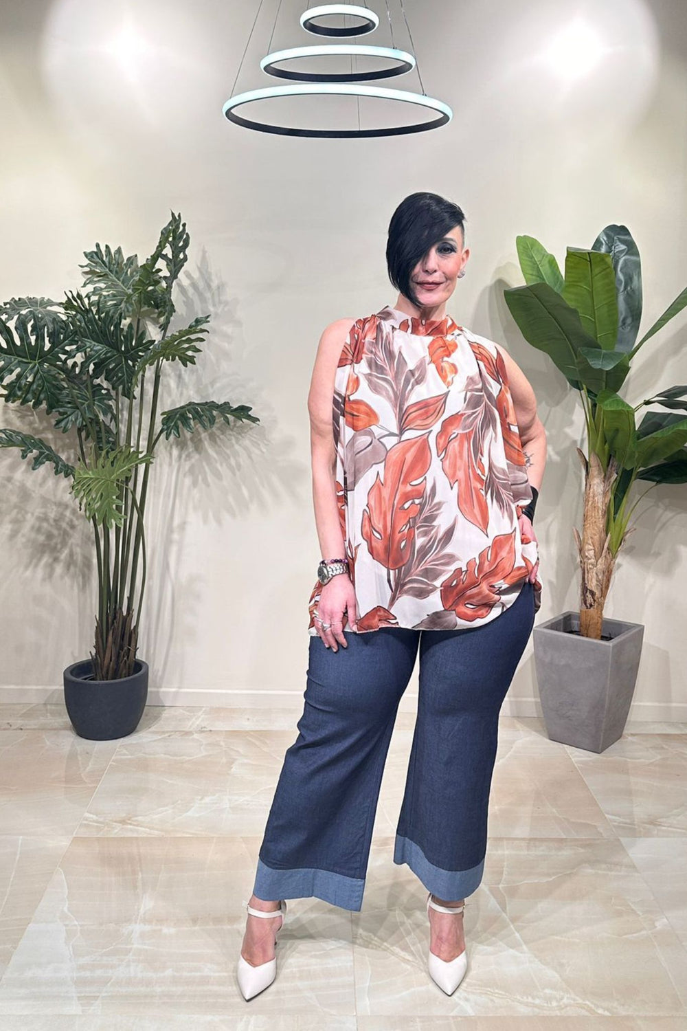 Gaucho jeans risvolto - Jeans scuro