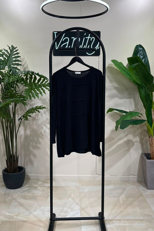 Maglia viscosa cuciture orizzontali - Nero