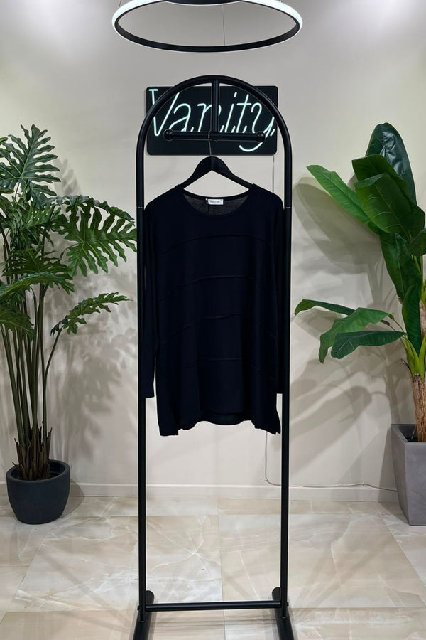 Maglia viscosa cuciture orizzontali - Nero