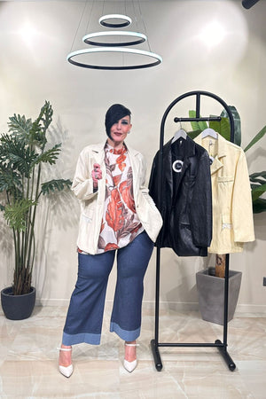 Giacca ecopelle pizzo - Burro