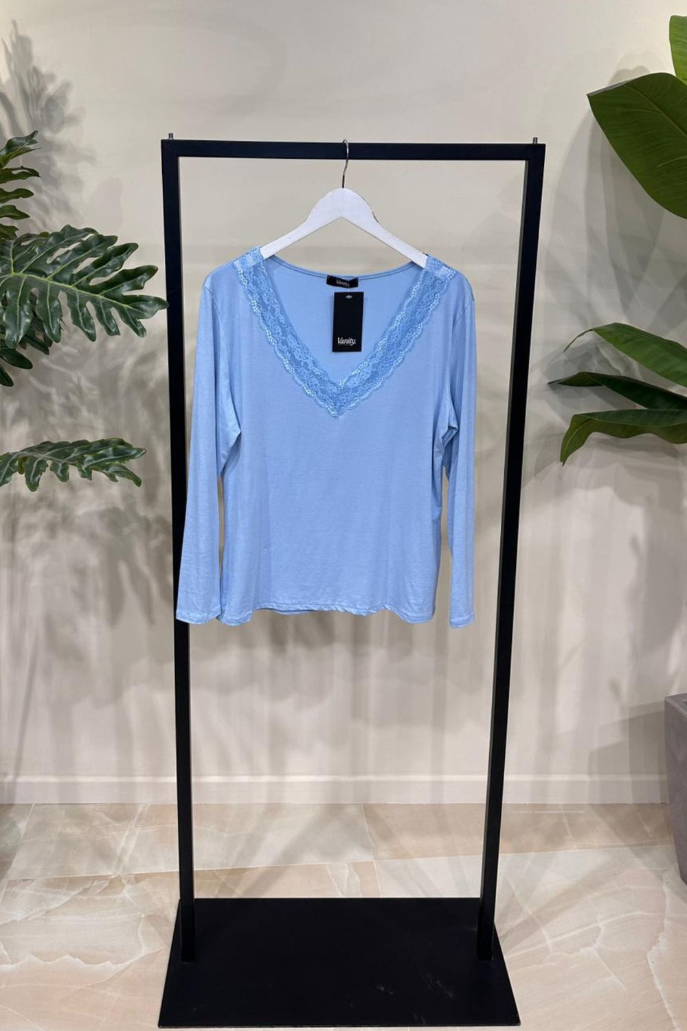 Maglia viscosa merletto - Cielo
