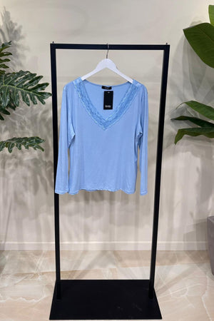 Maglia viscosa merletto - Cielo