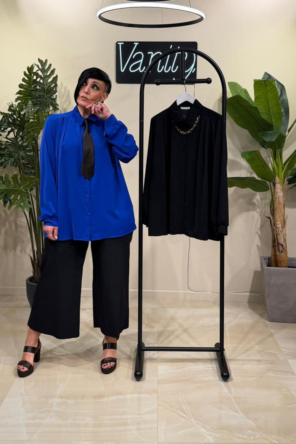 Camicia viscosa collana - Nero