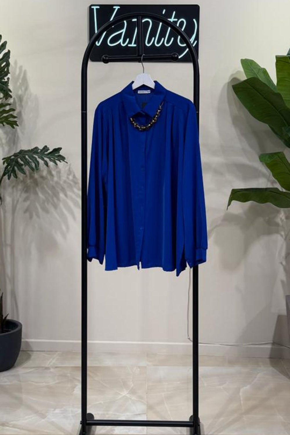 Camicia viscosa collana - Blu royal