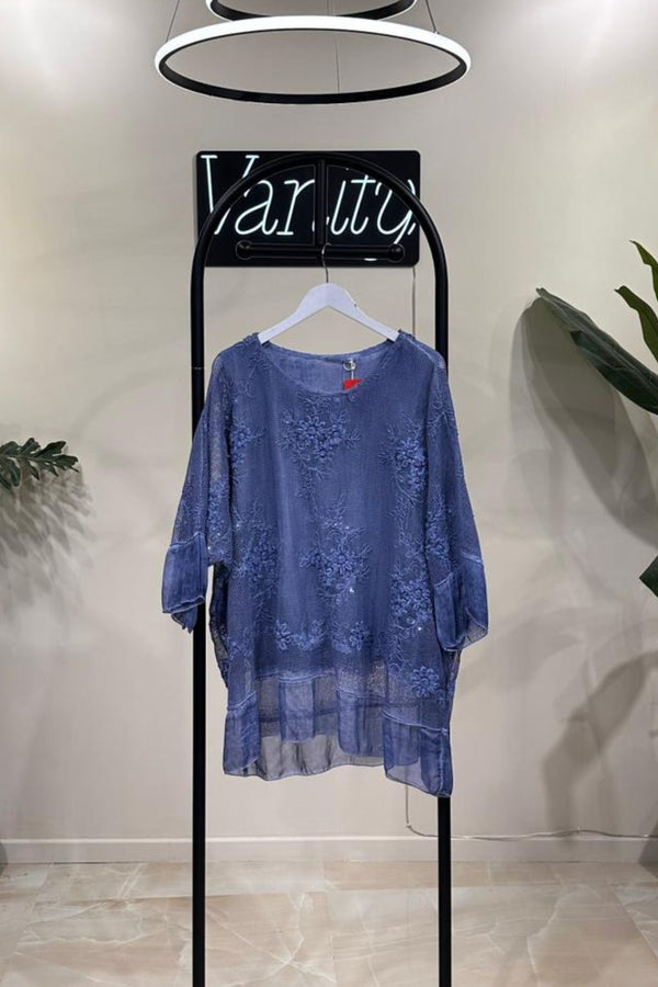 Maglia rete e paillettes - Jeans