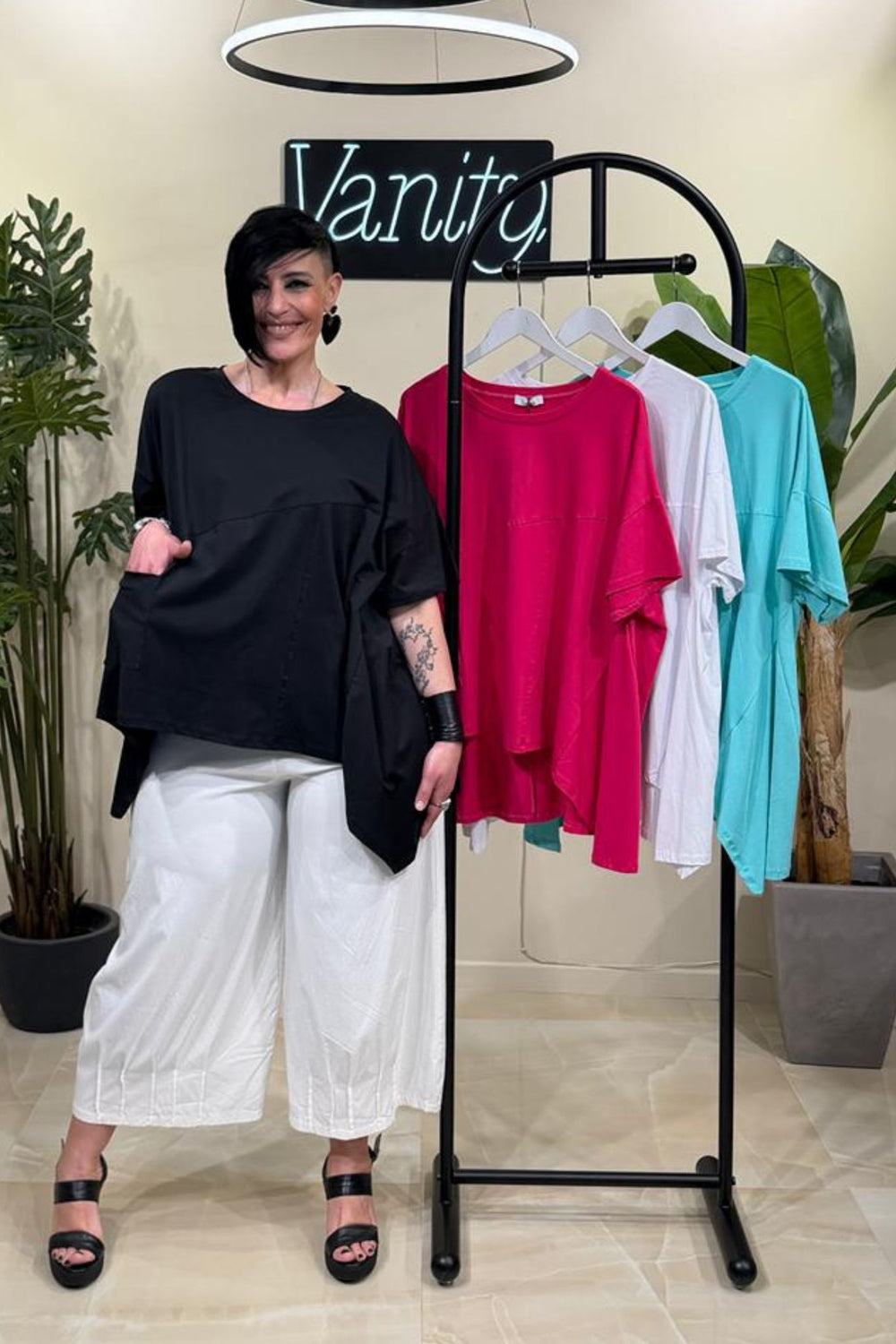 T-shirt punte e tasca - Bianco