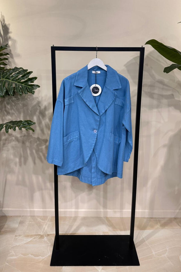 Giacca jeans stondata - Cielo