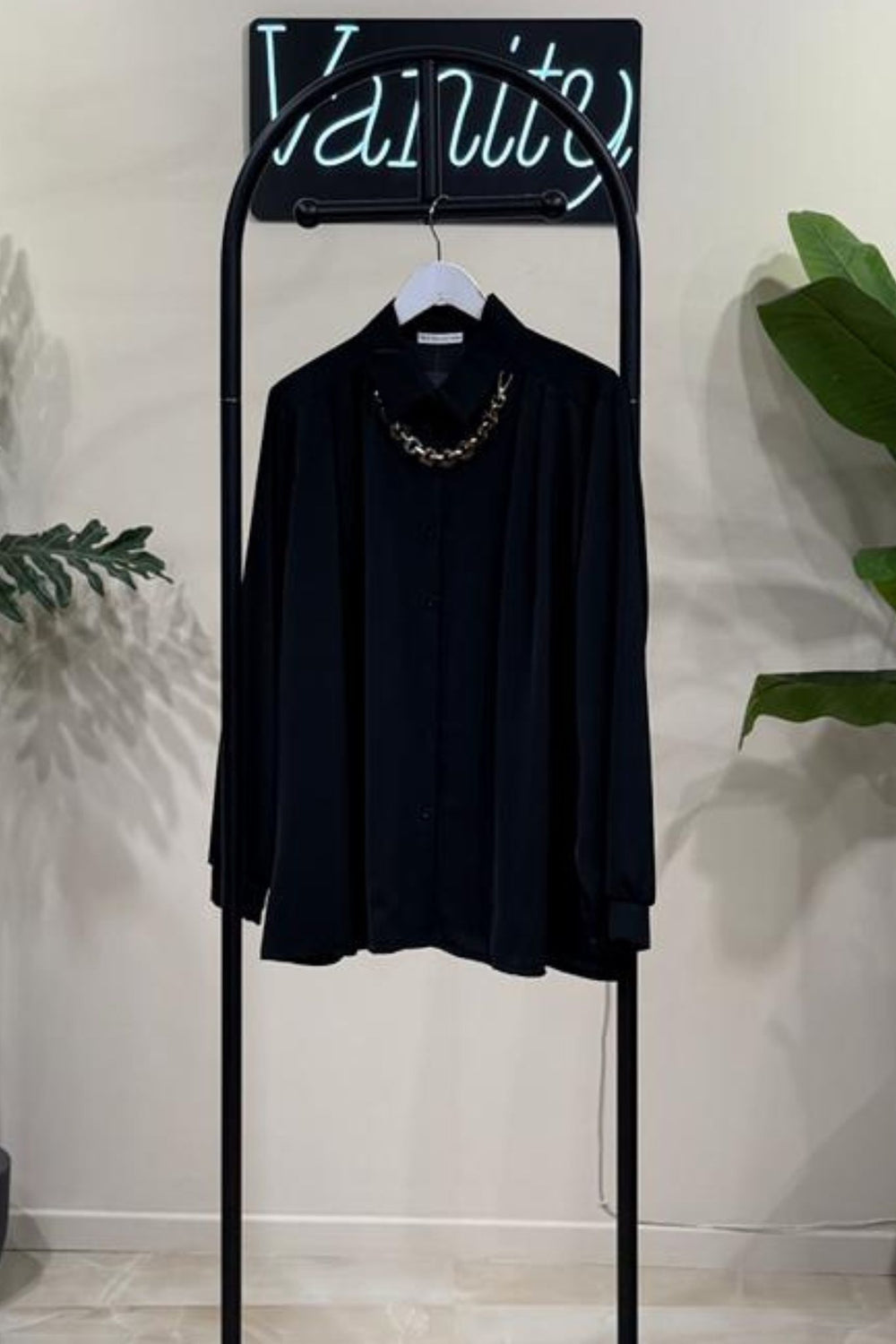 Camicia viscosa collana - Nero