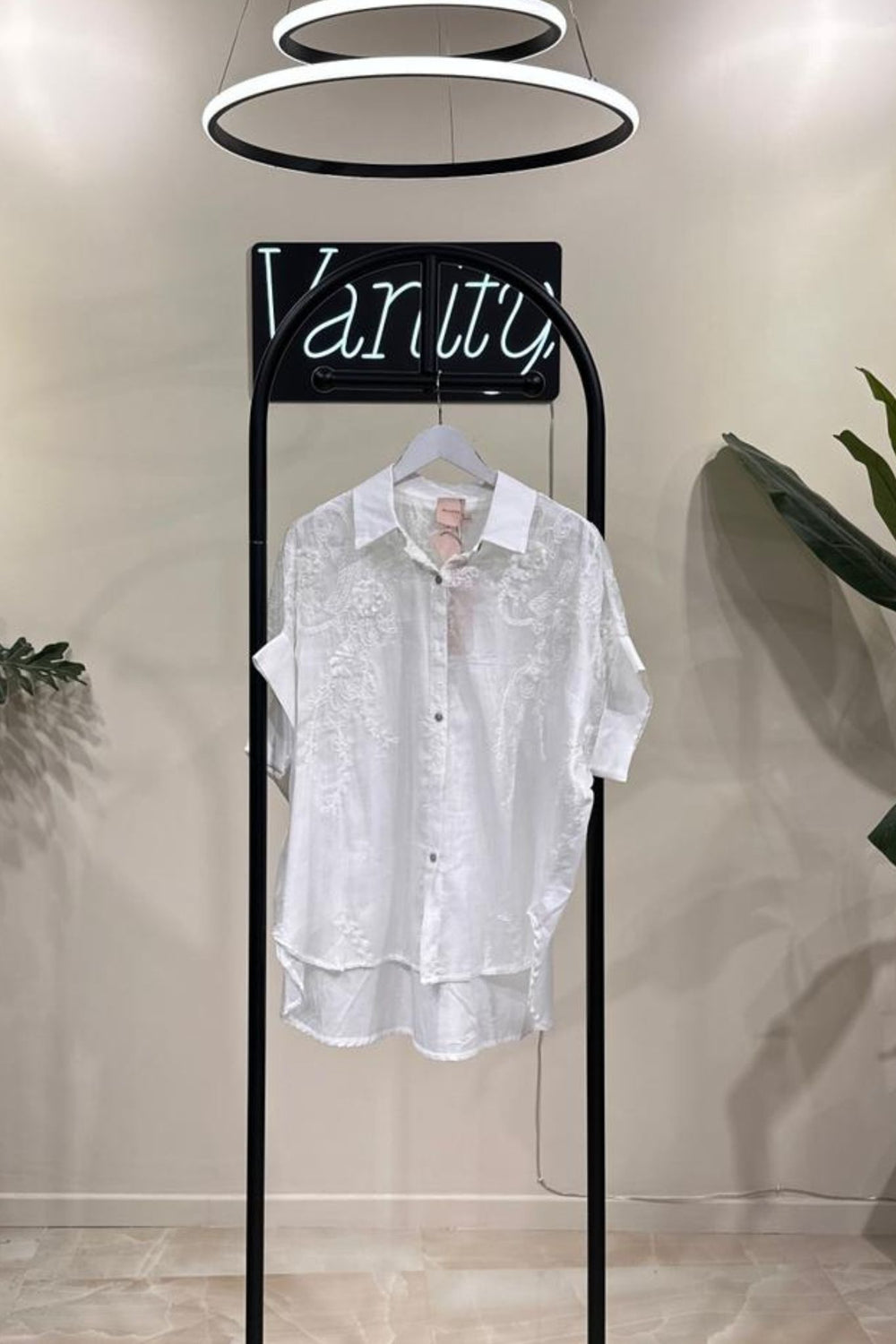 Camicia garza ricamo - Avorio