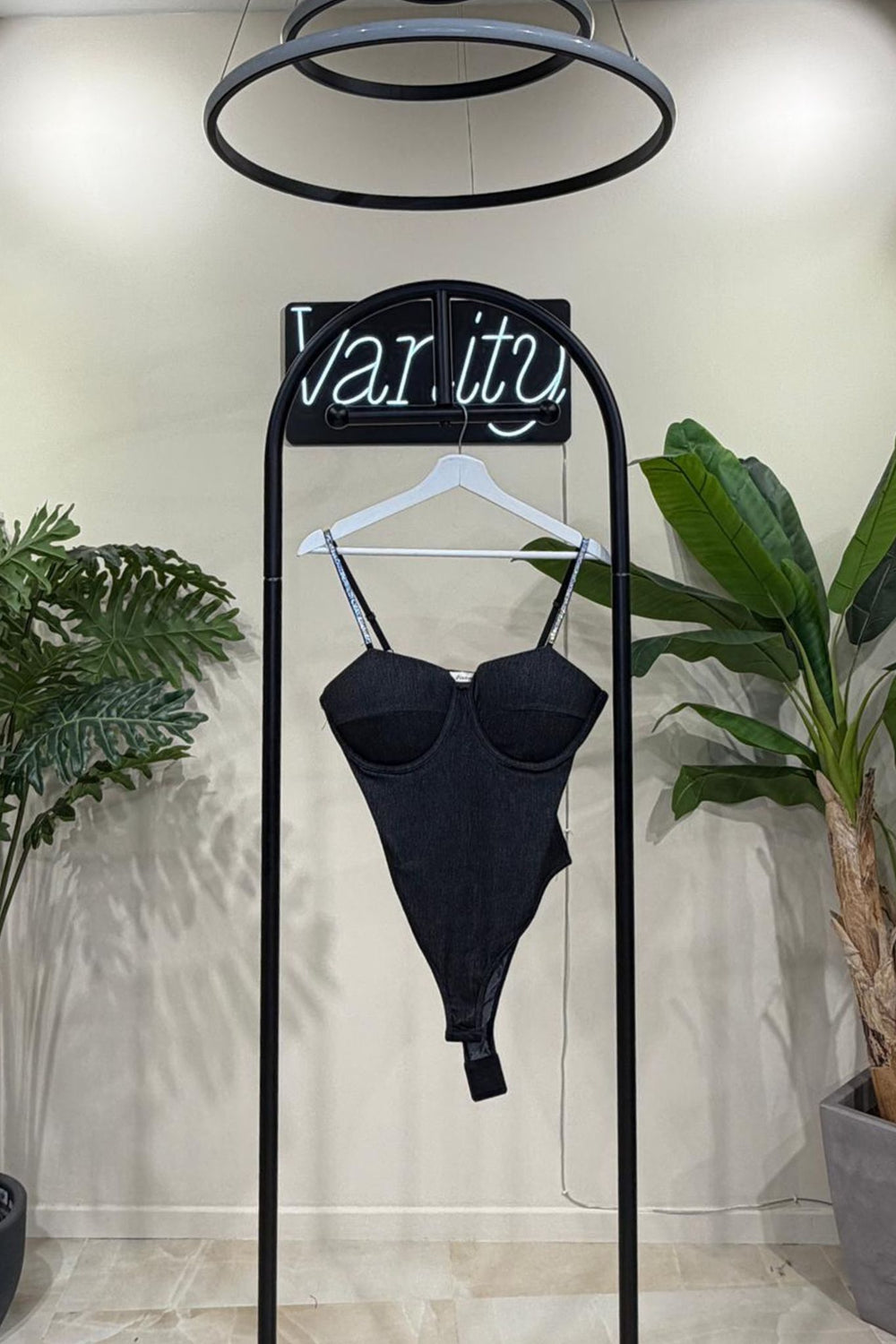 Body jeans strass - Nero