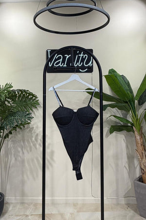 Body jeans strass - Nero