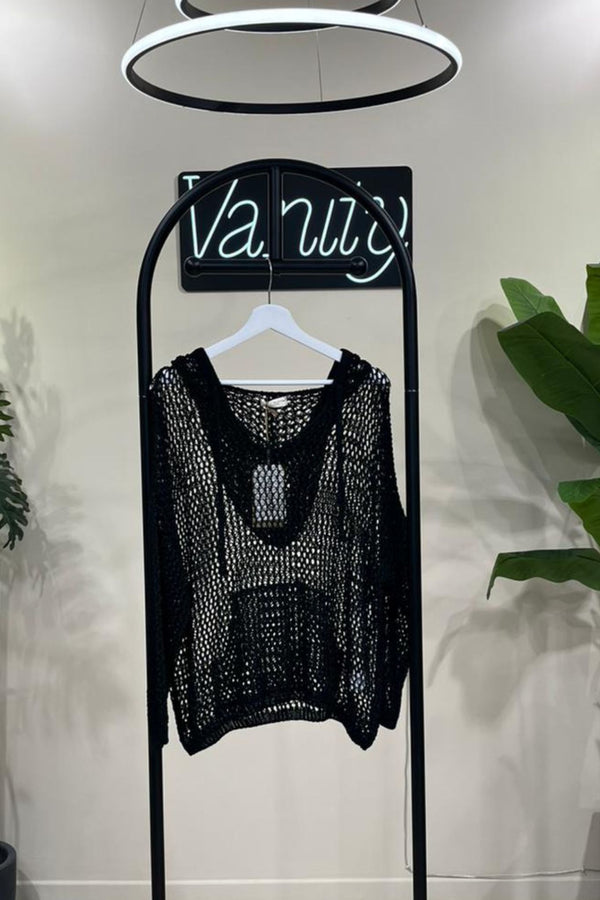 Maglia rete cappuccio - Nero