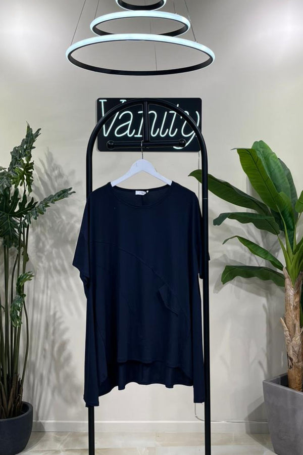 T-shirt tagli e tasca - Blu