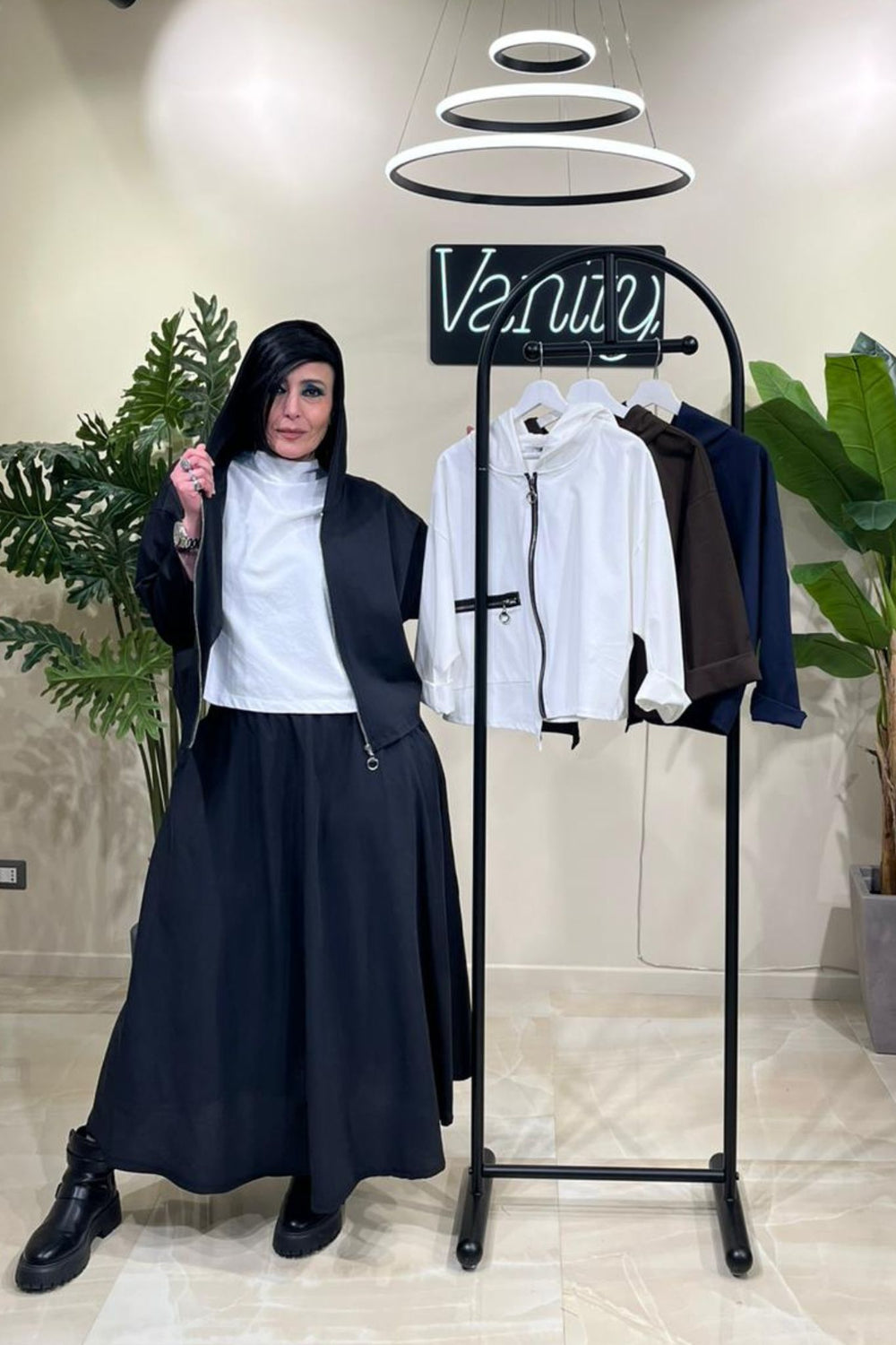 Giacca crop zip - Nero