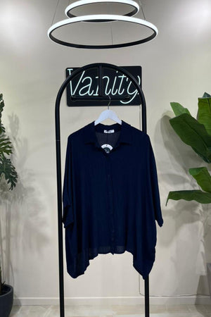 Camicia goffrata over - Blu