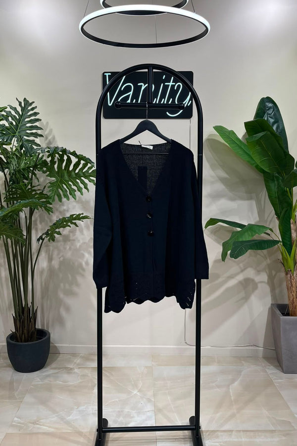 Cardigan filo ricamo - Nero