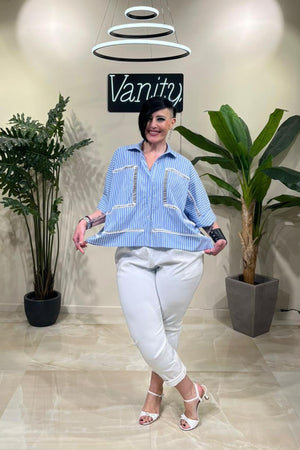 Camicia crop bacchettata - Oxford