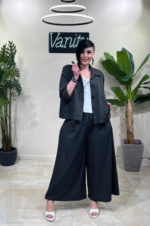Tailleur crop gessato - Nero