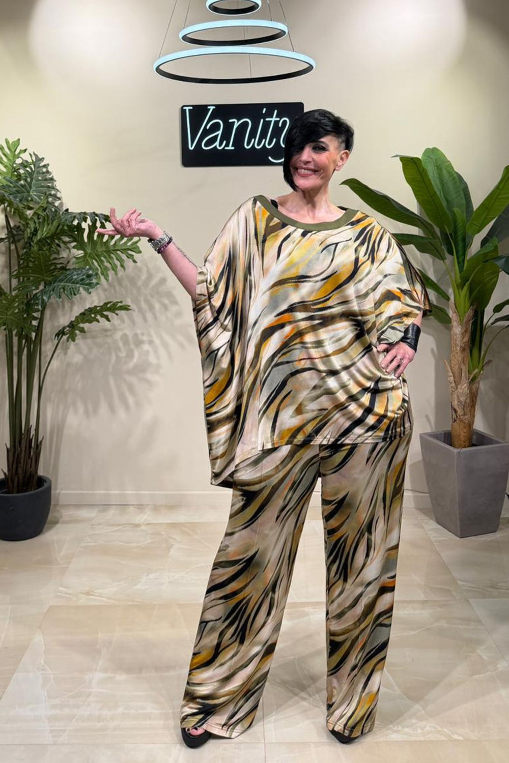 Blusa poncho jersey fantasia - Verde militare