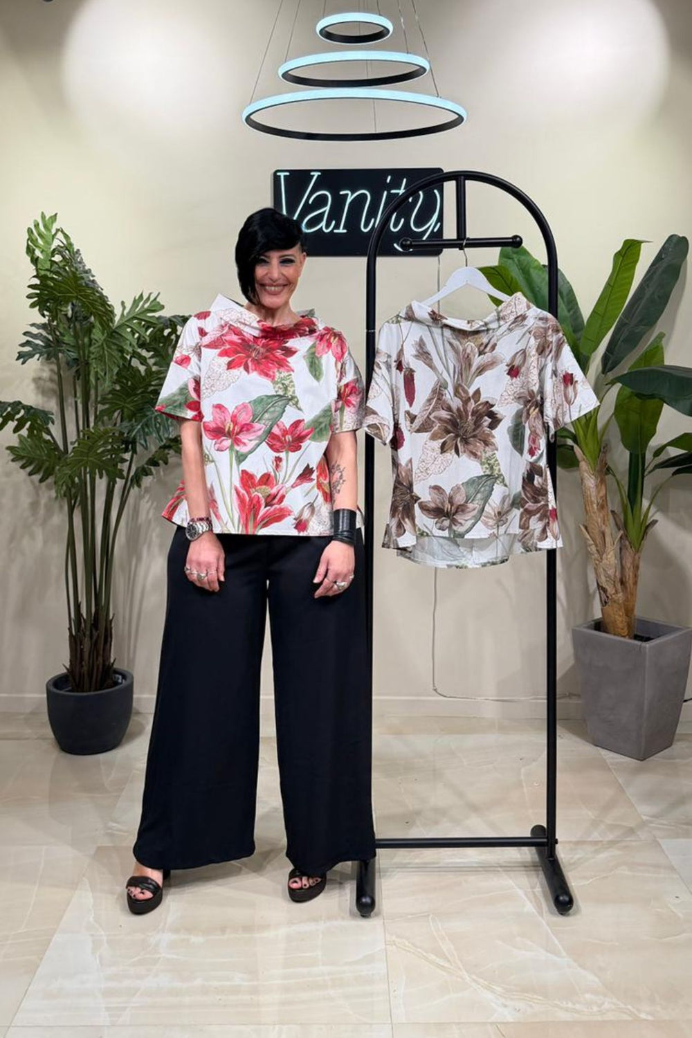 Blusa colletto fiori - Rosso