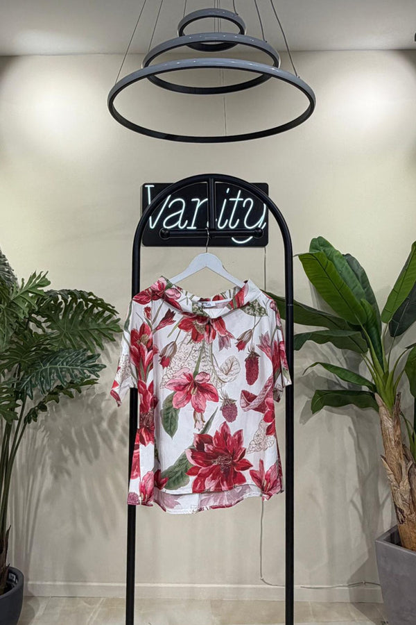 Blusa colletto fiori - Rosso