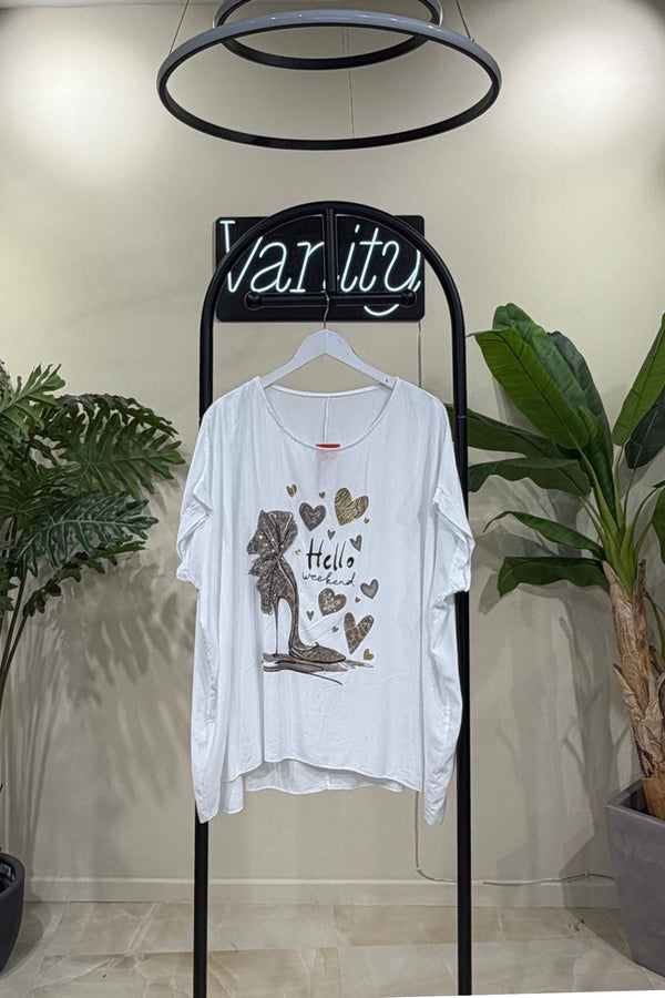 Blusa HELLO strass - Bianco