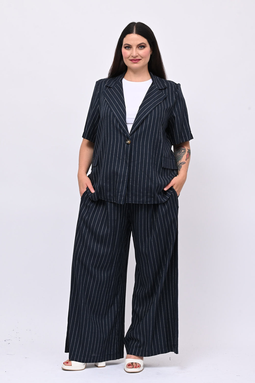 Completo lino gessato - Blu