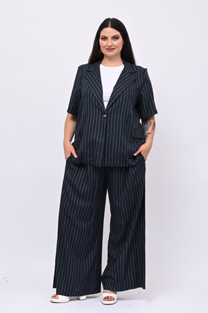 Completo lino gessato - Blu