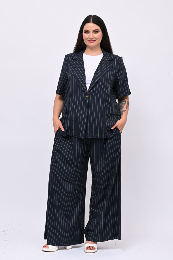 Completo lino gessato - Blu