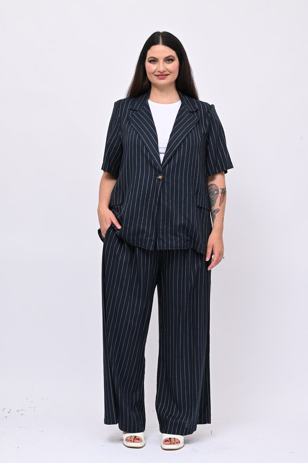 Completo lino gessato - Blu
