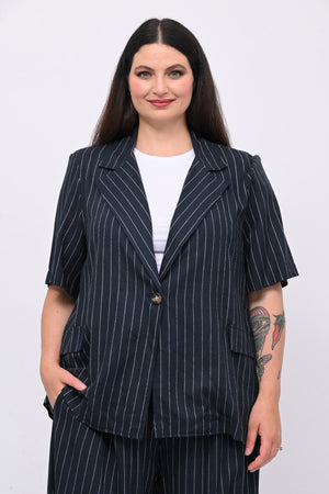 Completo lino gessato - Blu