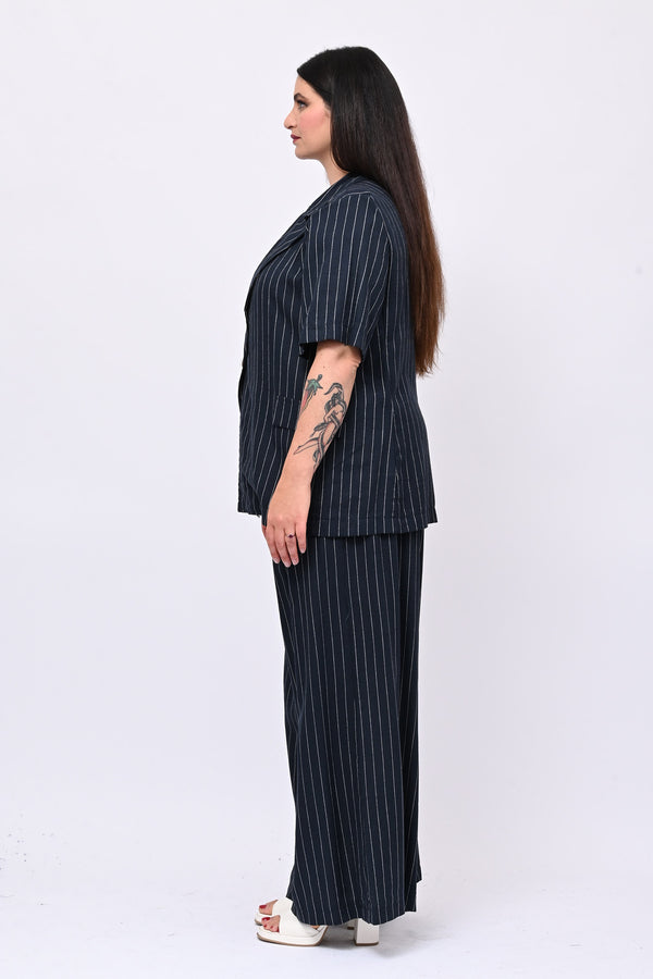 Completo lino gessato - Blu