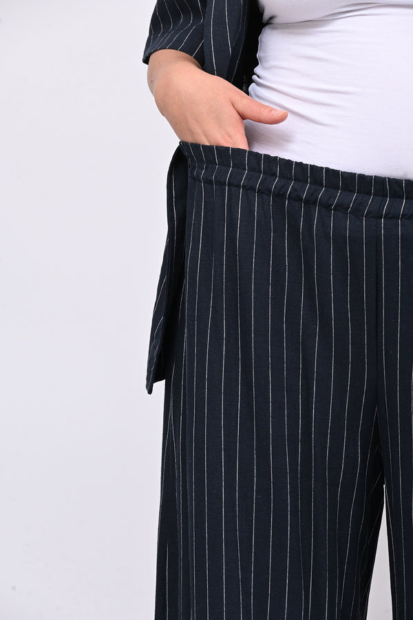 Completo lino gessato - Blu