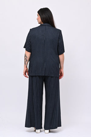 Completo lino gessato - Blu