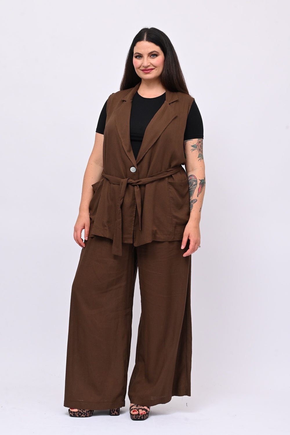 Completo lino gilet - Bruciato