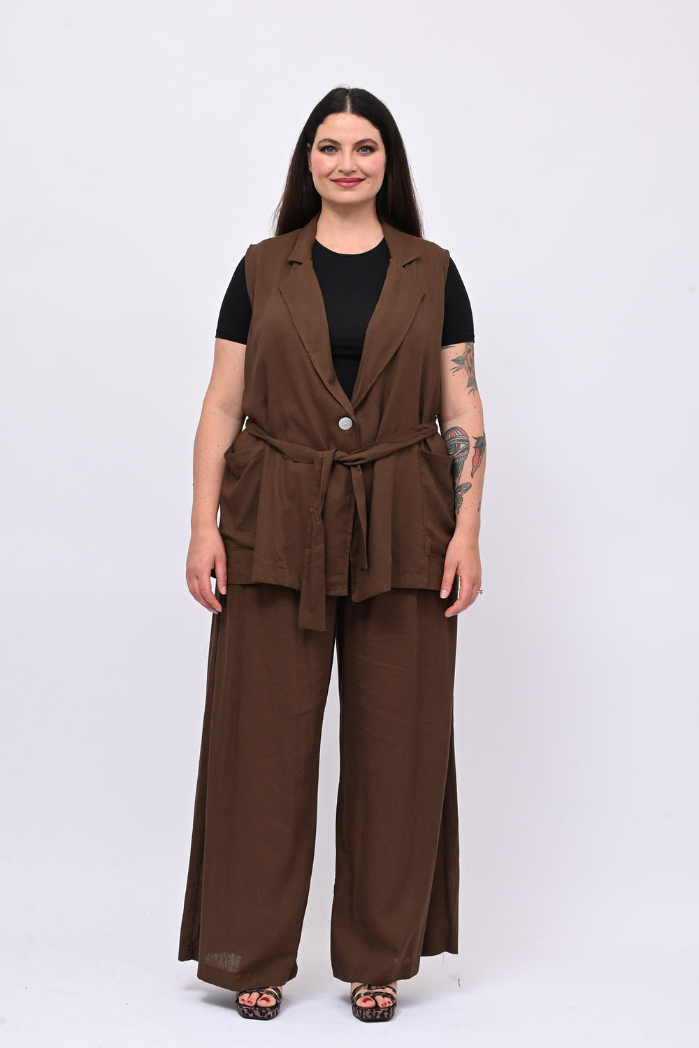 Completo lino gilet - Bruciato